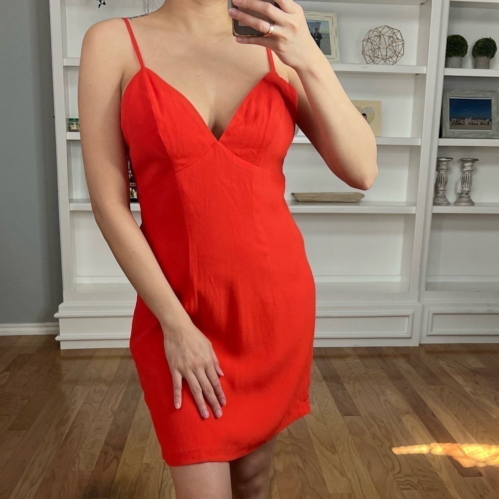 Strap back key hole bright orange mini dress size S